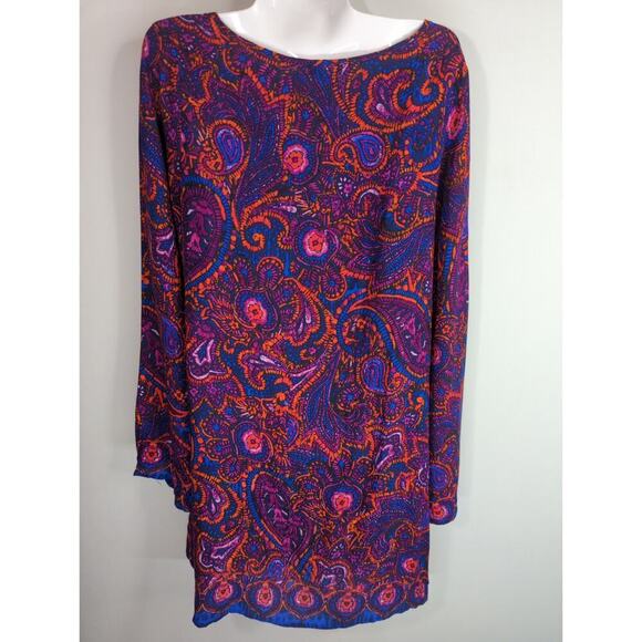 Mabel Navy Orange & Blue Paisley Tasseled Neck Tunic Top Women Large Boho NWT - Picture 7 of 10